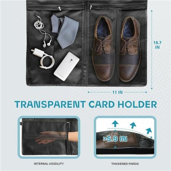 Travel Garment Bag with Zipper Pocket Suit Bag for Suits Dresses Coats - Picture 5 of 7